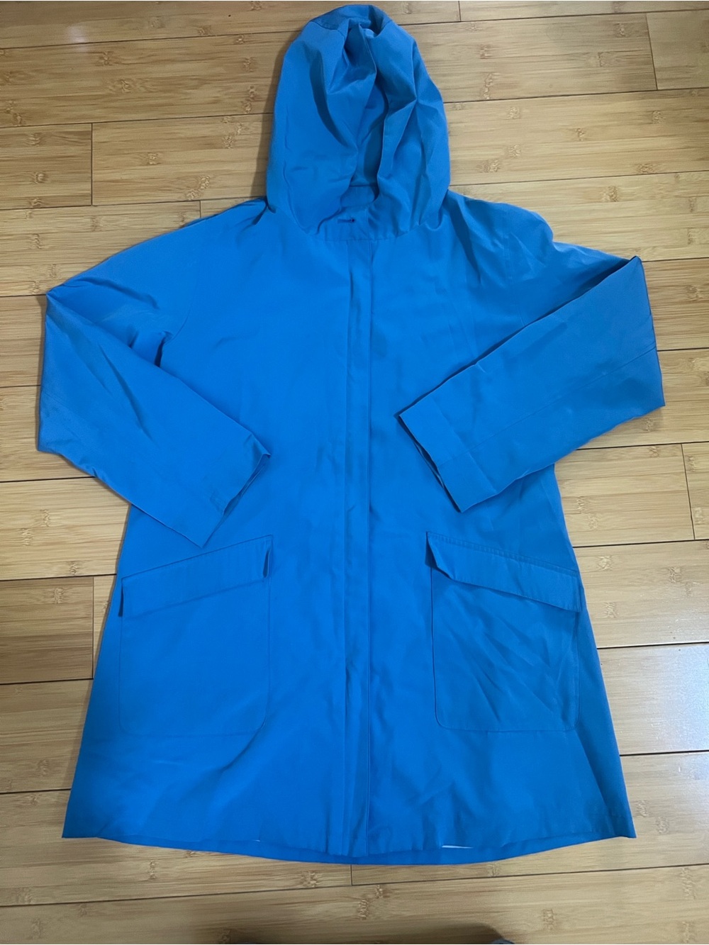 SANYO New York Blue Rain Jacket Coat Hooded Tech Trench Women's Size S Small